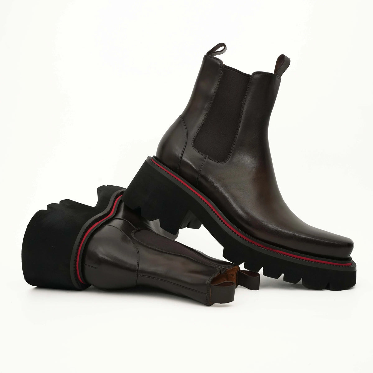 Black Leather Chelsea Lug Sole Boots DIVINCH