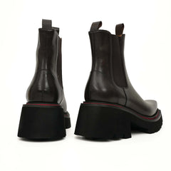 Black Leather Chelsea Lug Sole Boots DIVINCH