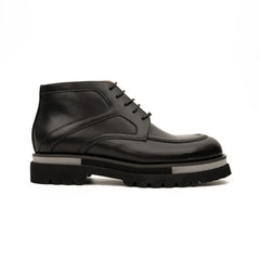 DIVINCH 6208B black leather lace-up ankle boots white background side view