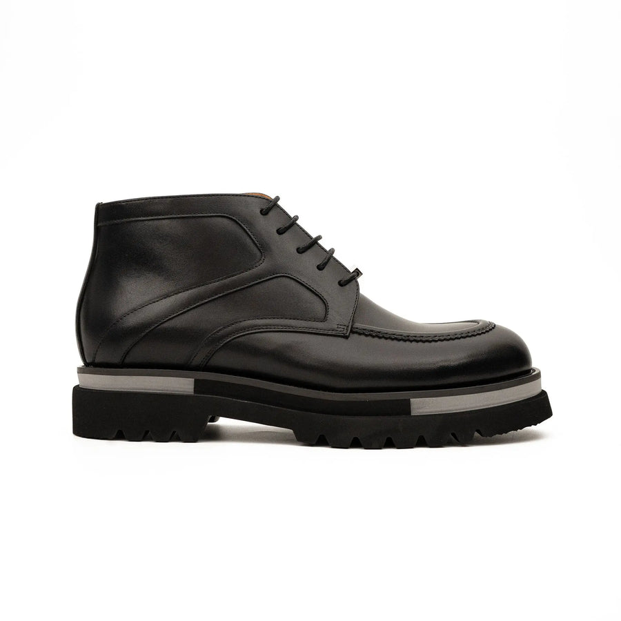 DIVINCH 6208B black leather lace-up ankle boots white background side view