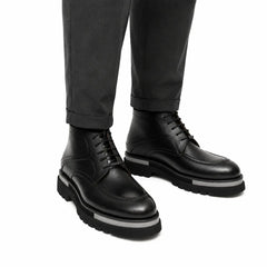 Black Leather Lace-Up Ankle Boots