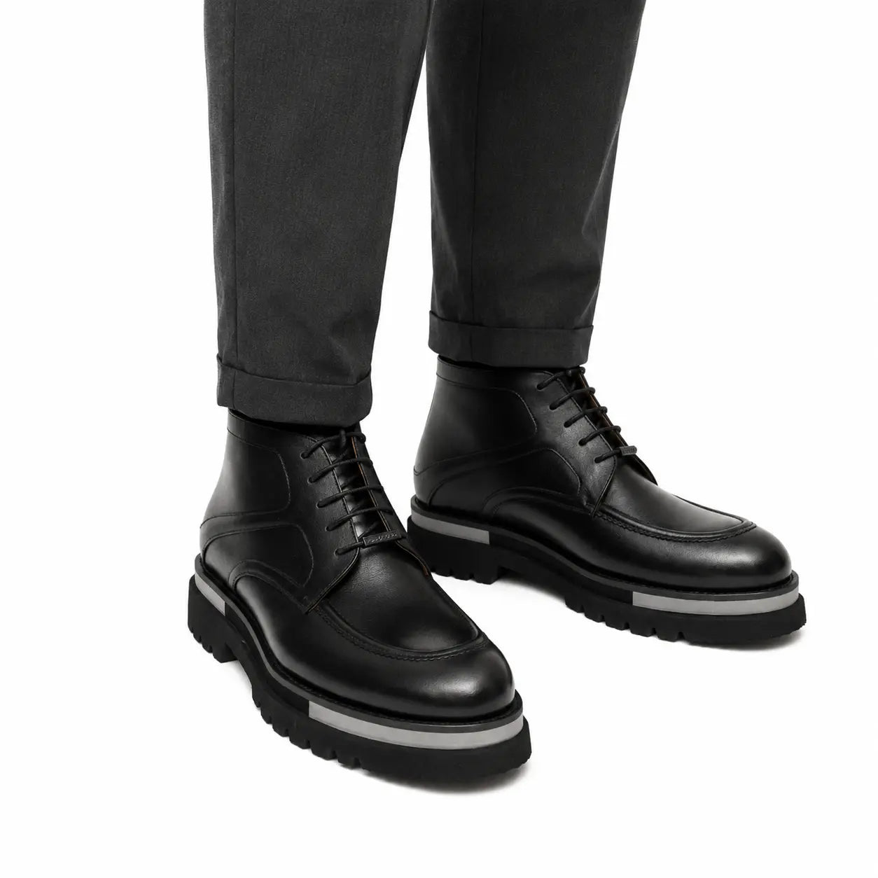 Black Leather Lace-Up Ankle Boots