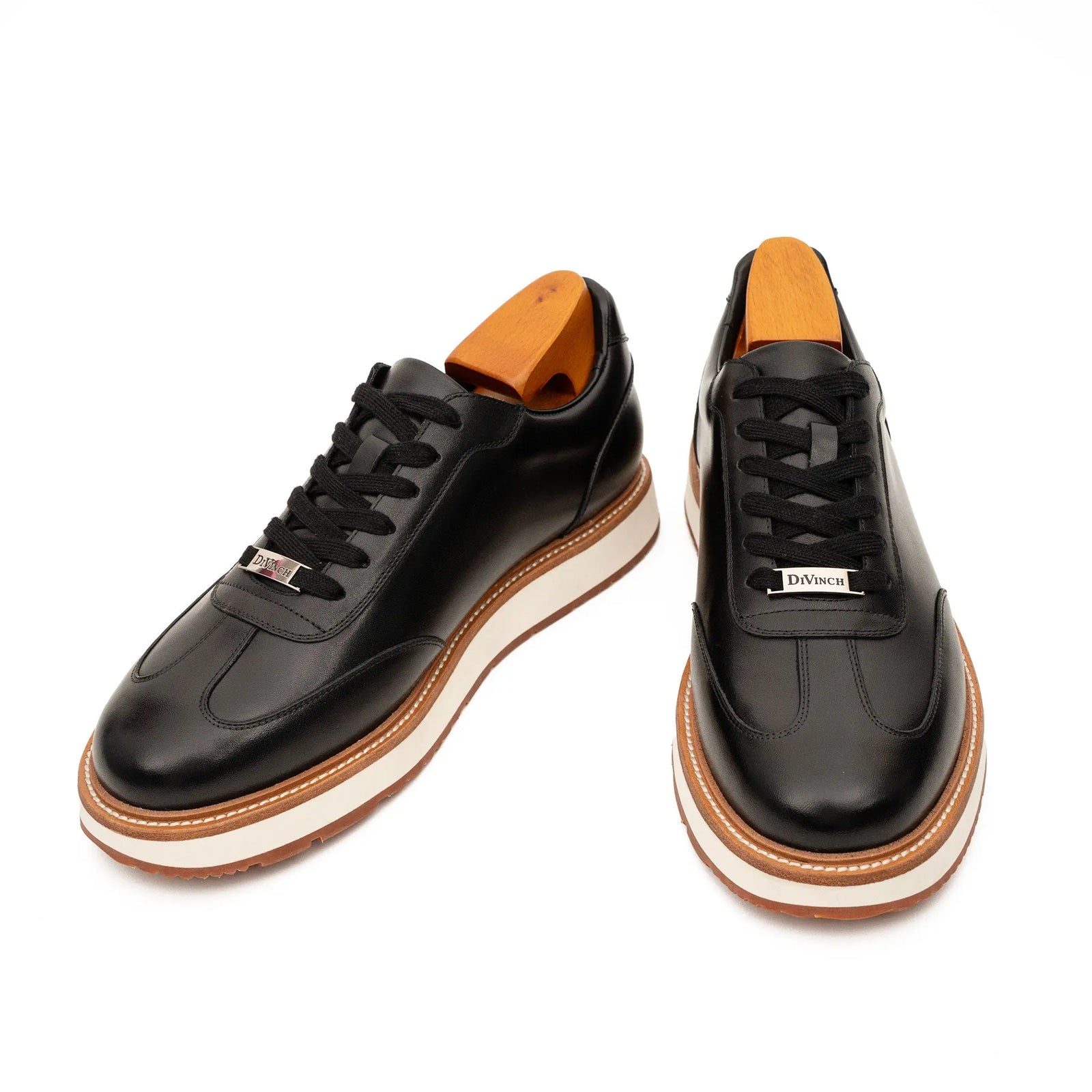 DIVINCH 6301B black lace-up shoes front pair view