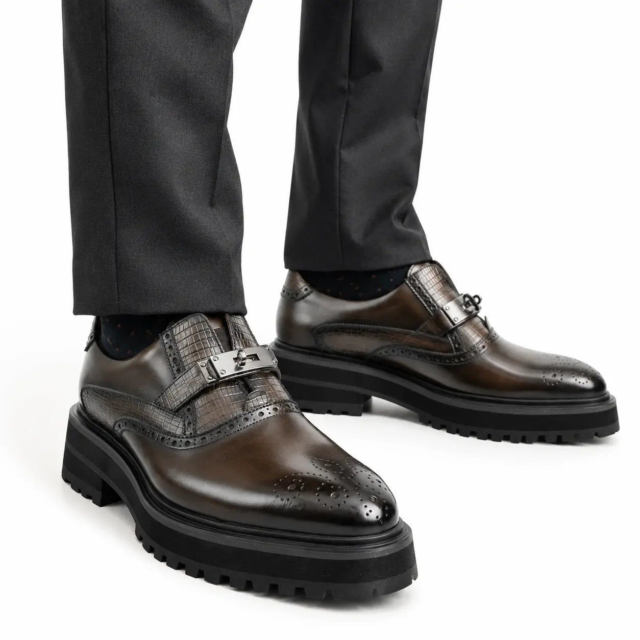 Black Leather Loafer with Lug Sole