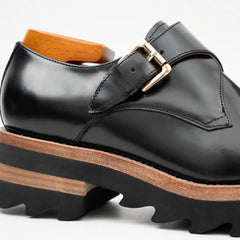 Black Leather Monk Strap Shoes with Chunky Soles DIVINCH