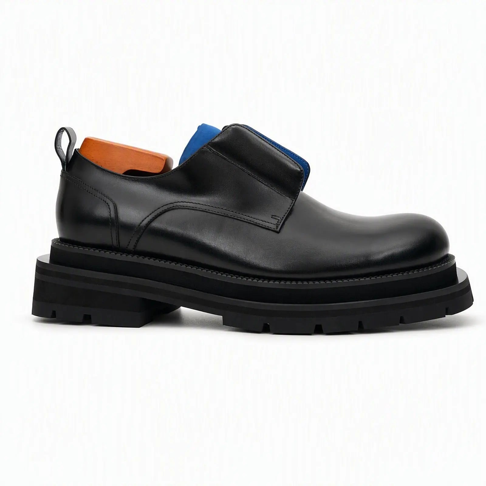 Schwarze Leder-Derby-Schuhe mit Plateausohle