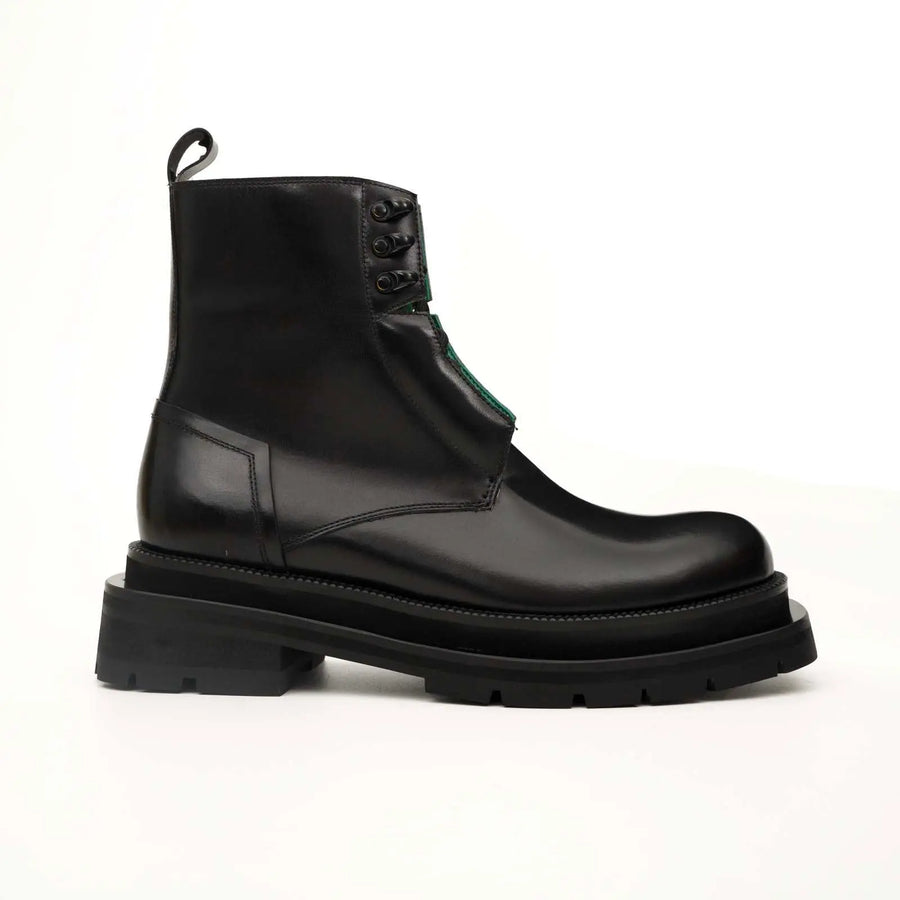 Black Leather Side-Zip Lug Sole Boots DIVINCH