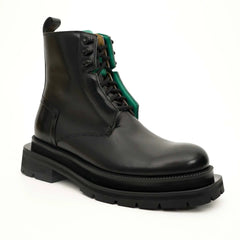 Black Leather Side-Zip Lug Sole Boots DIVINCH