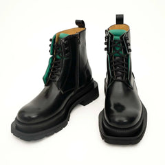 Black Leather Side-Zip Lug Sole Boots DIVINCH