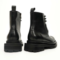 Black Leather Side-Zip Lug Sole Boots DIVINCH