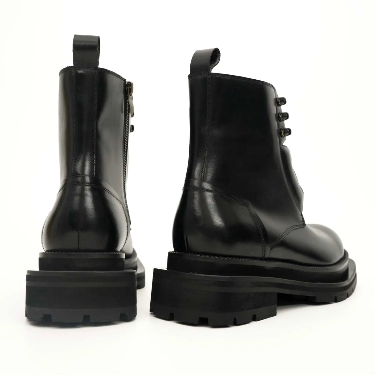 Black Leather Side-Zip Lug Sole Boots DIVINCH