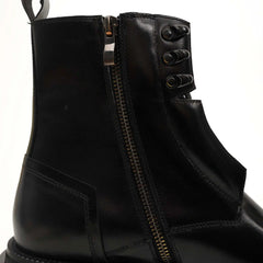 Black Leather Side-Zip Lug Sole Boots DIVINCH