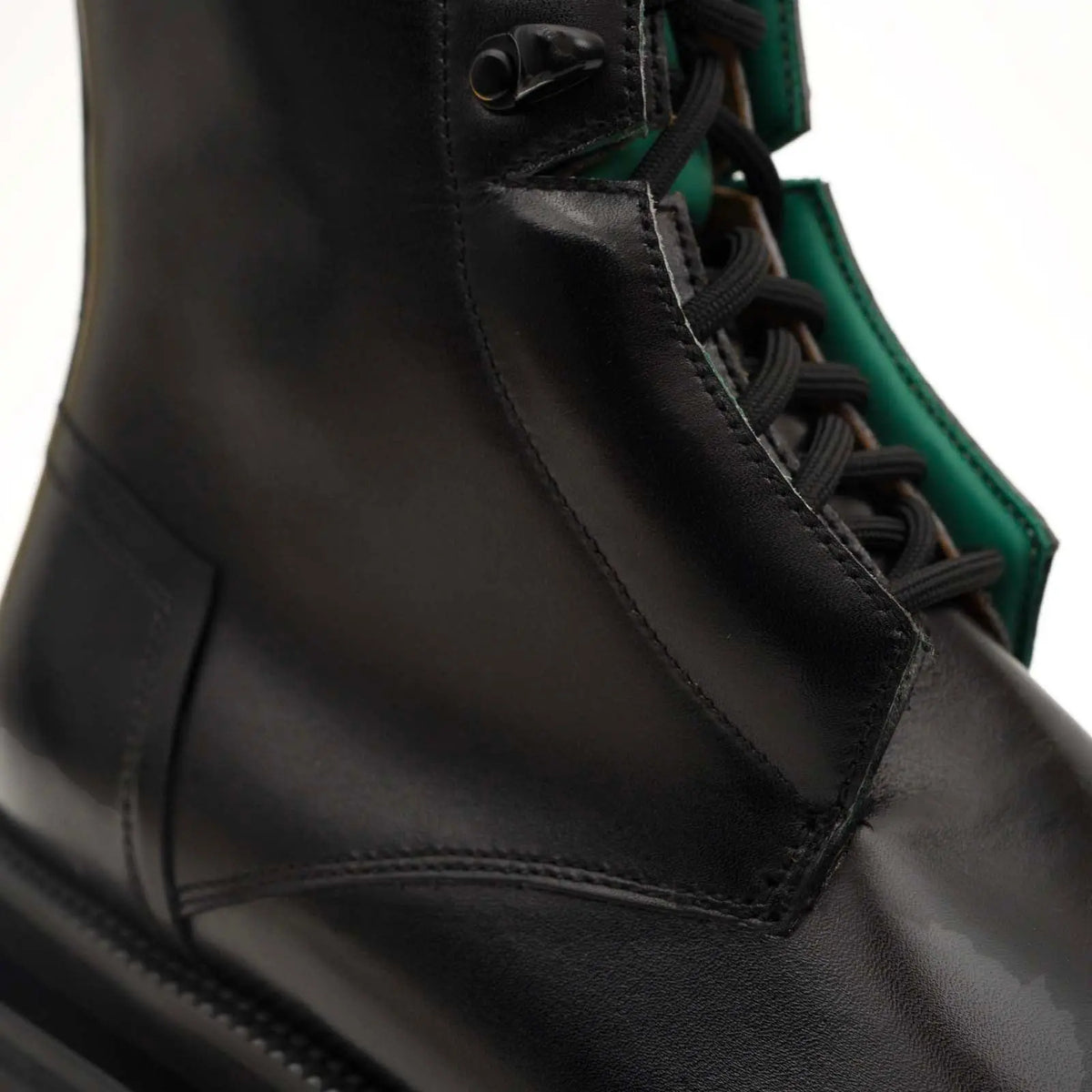 Black Leather Side-Zip Lug Sole Boots DIVINCH
