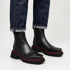 DIVINCH 5036B black lug sole Chelsea boots on foot