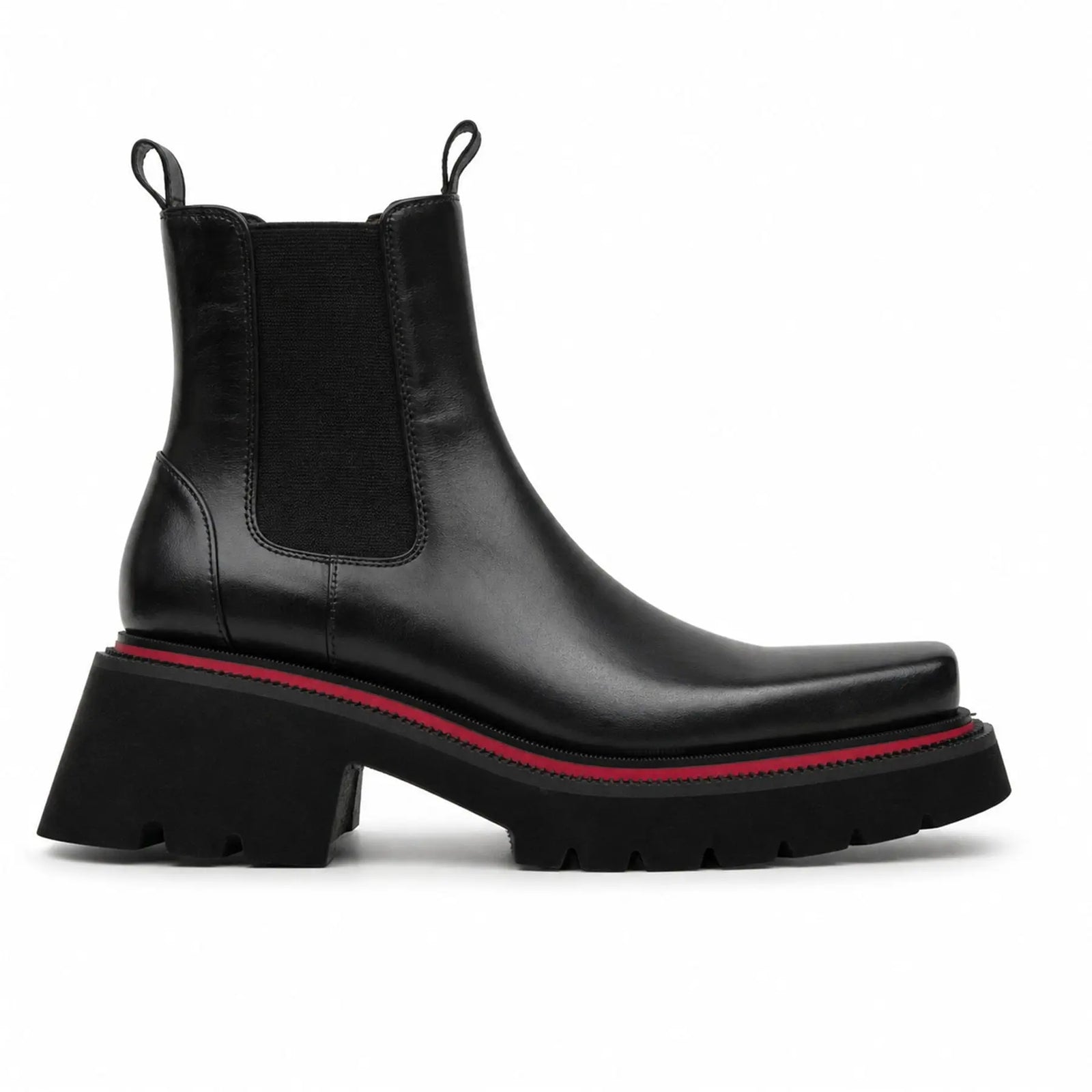 DIVINCH 5036B black lug sole Chelsea boots white background side view