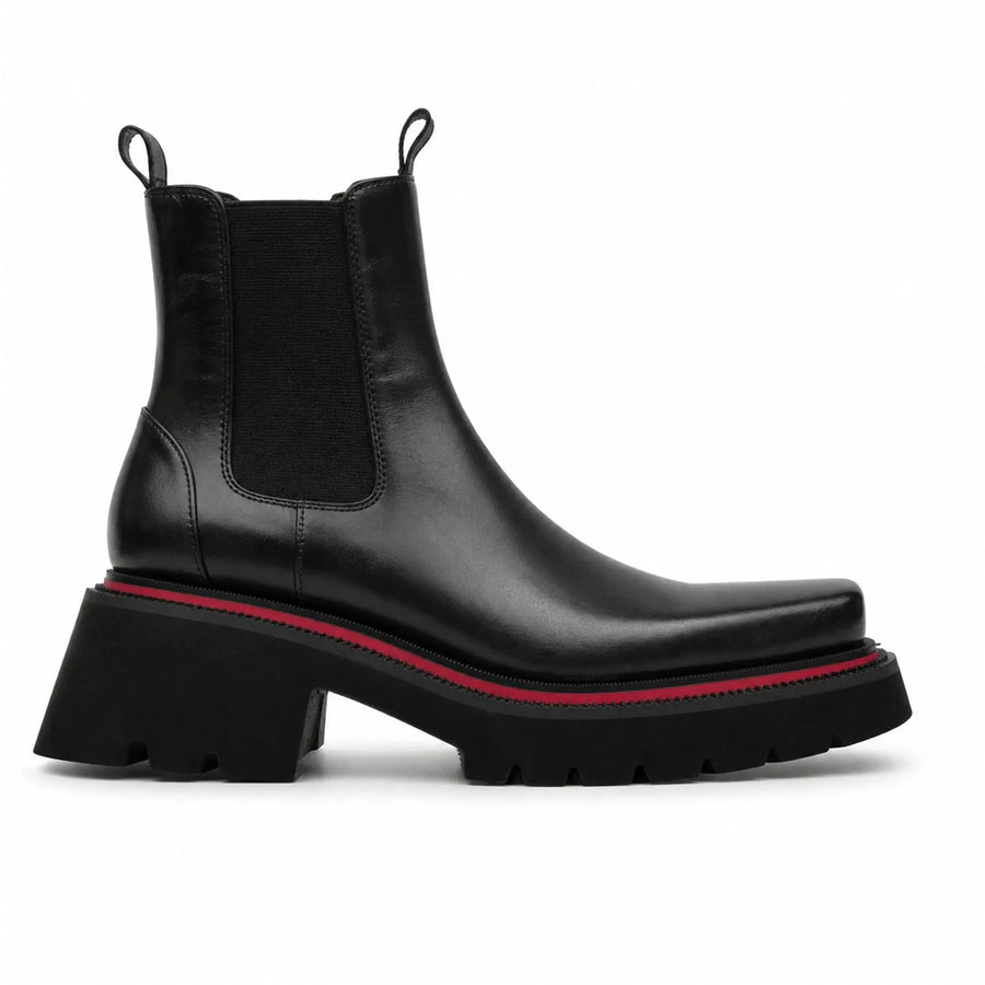 DIVINCH 5036B black lug sole Chelsea boots white background side view