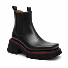 DIVINCH 5036B black lug sole Chelsea boots white background three quarter view