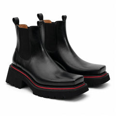 DIVINCH 5036B black lug sole Chelsea boots white background pair view