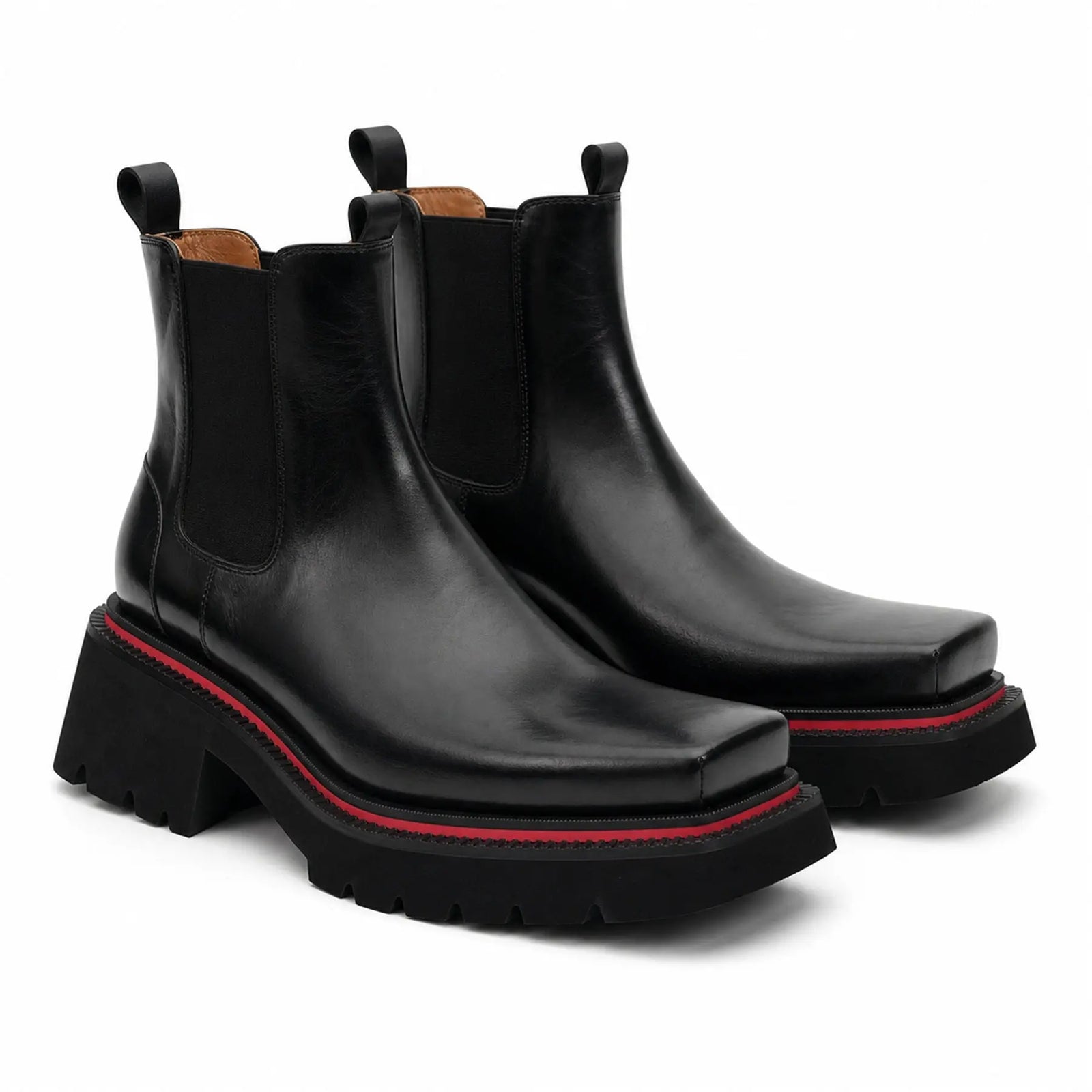 DIVINCH 5036B black lug sole Chelsea boots white background pair view