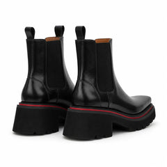 DIVINCH 5036B black lug sole Chelsea boots white background rear pair view