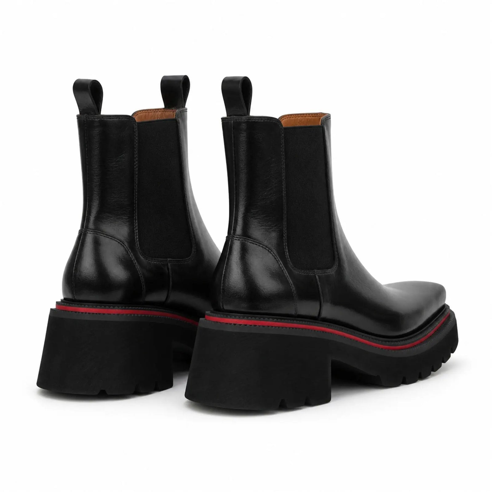 DIVINCH 5036B black lug sole Chelsea boots white background rear pair view