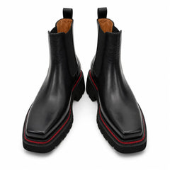 DIVINCH 5036B black lug sole Chelsea boots white background front pair view