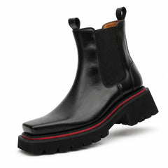 DIVINCH 5036B black lug sole Chelsea boots dynamic angle white background