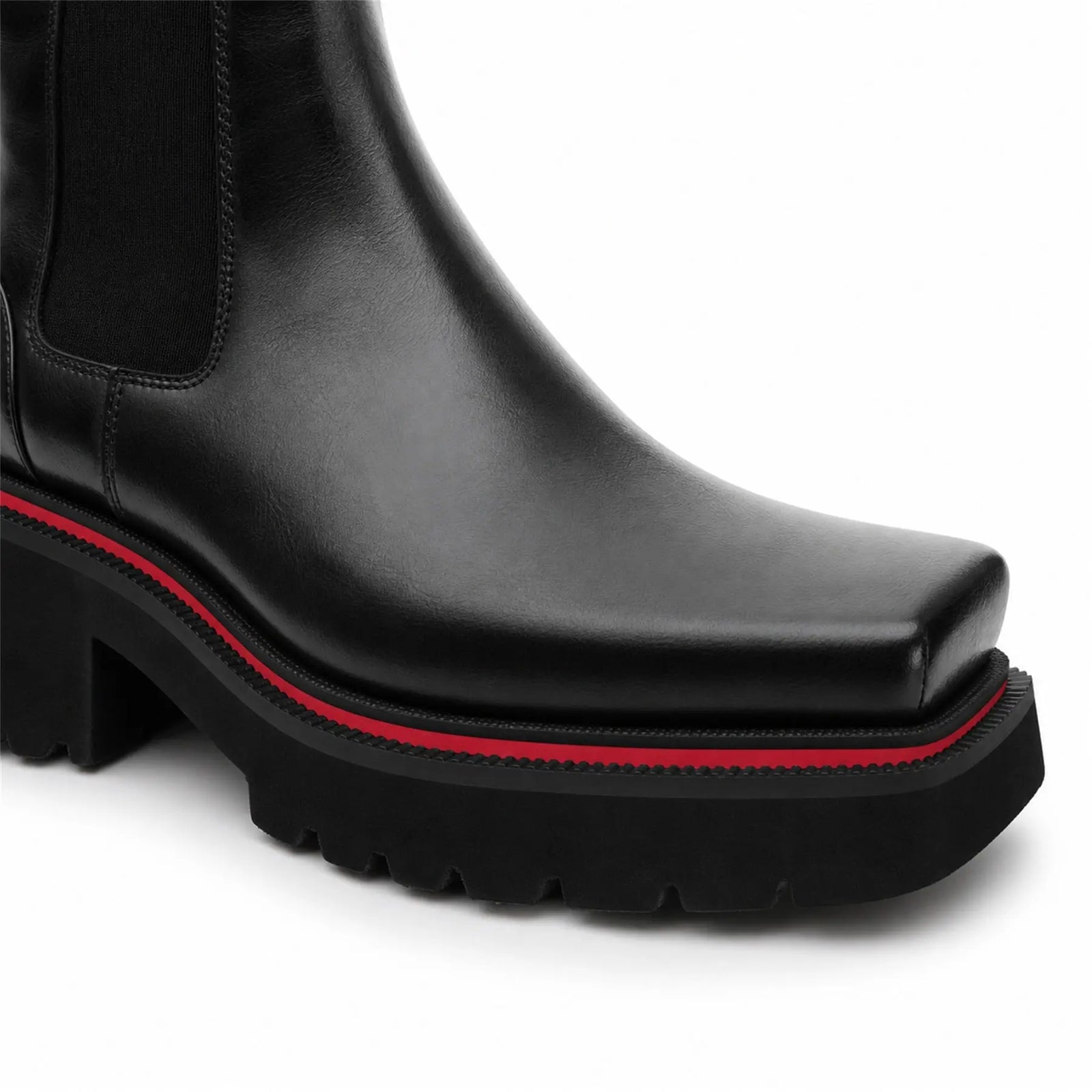 DIVINCH 5036B black lug sole Chelsea boots toe and sole detail