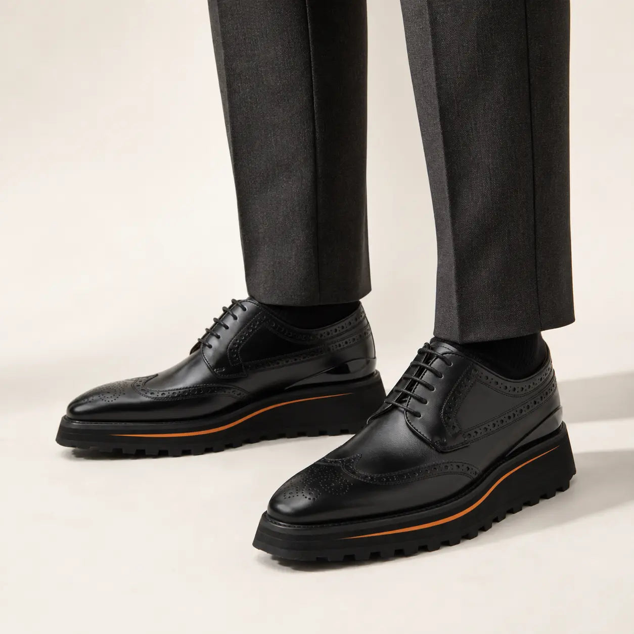 Black Lug Sole Derby — on-foot studio view