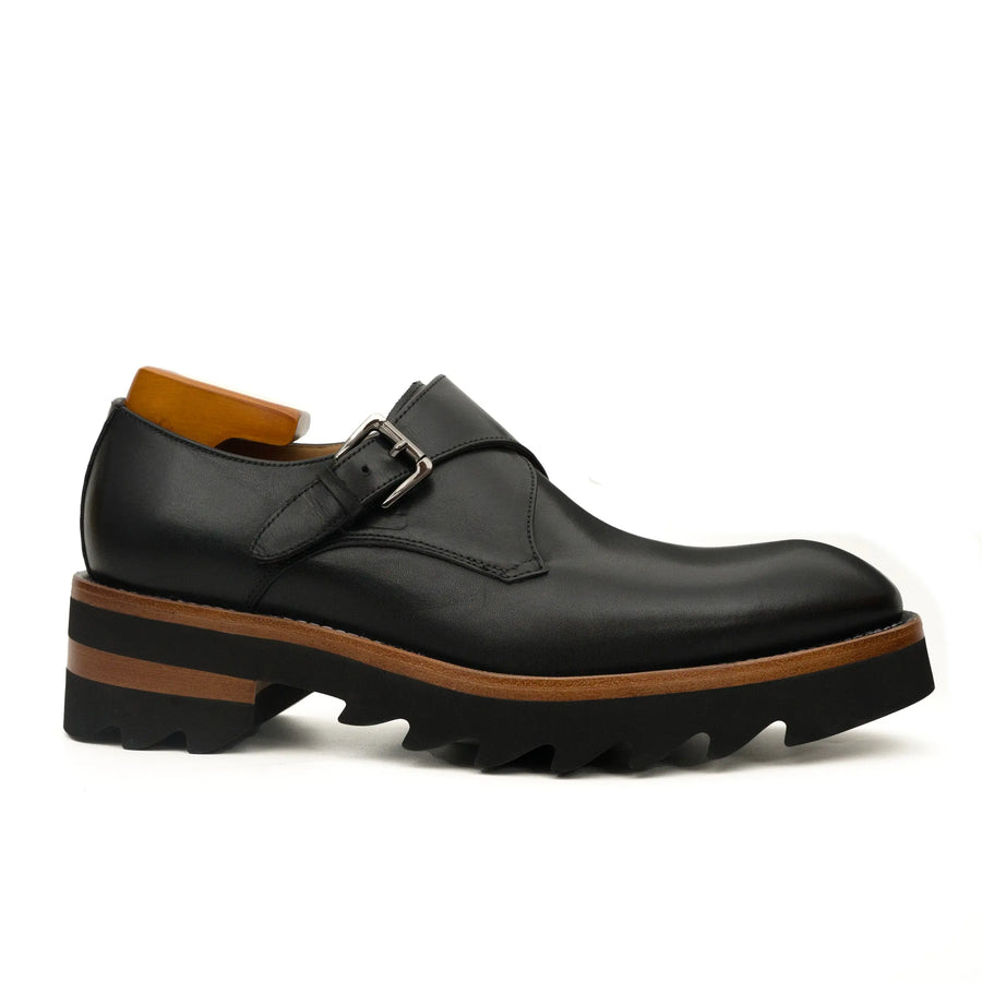Black Lug Sole Monk Strap Shoes DIVINCH