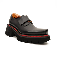 DIVINCH 5037B black lug sole strap shoes three quarter view