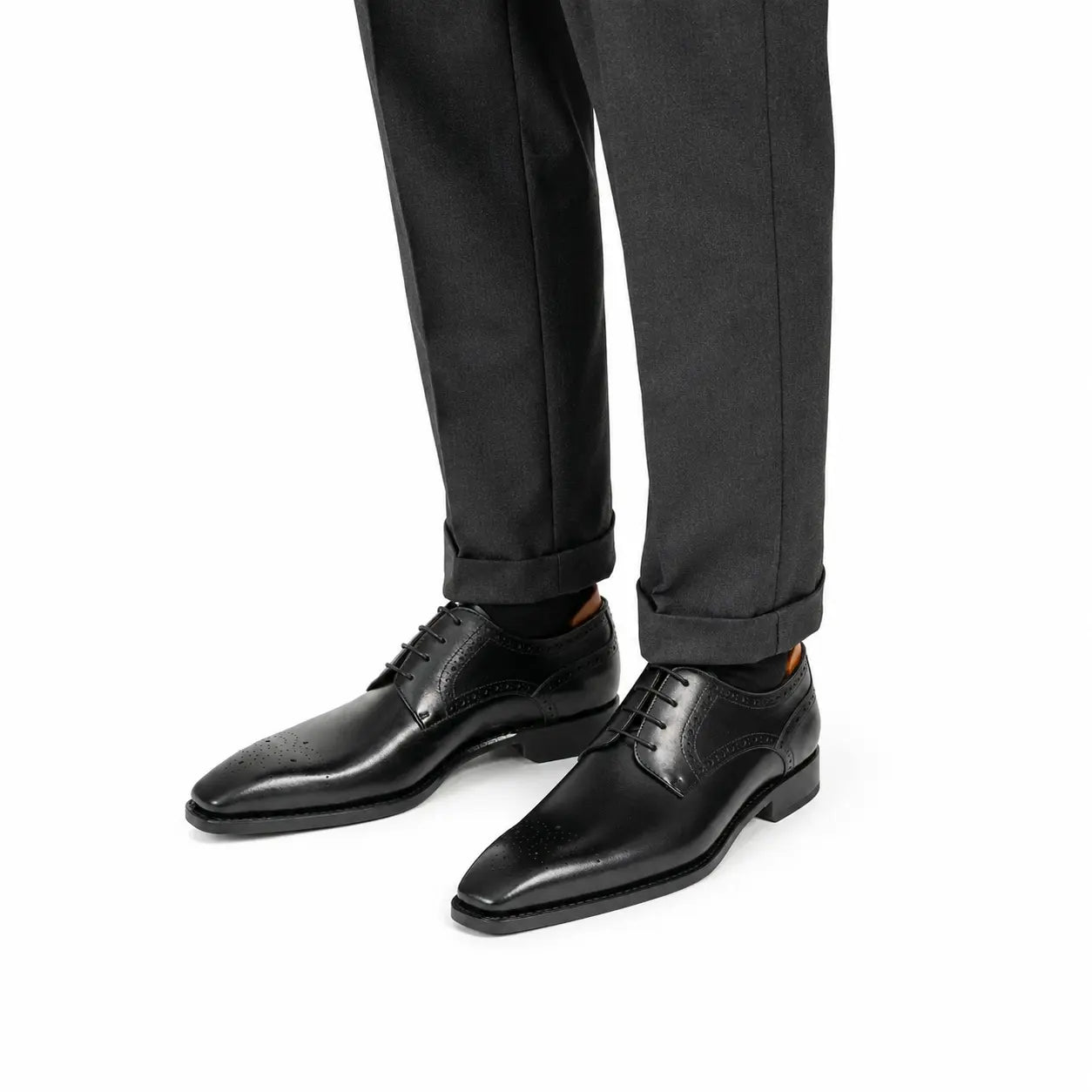 Erkekler Siyah Patent Broguesli Oxford Ayakkabıları