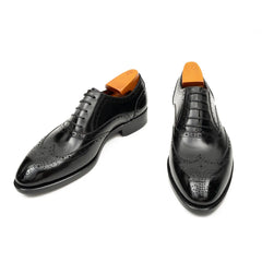 Black Men's Goodyear Welted Brogue Leather Shoes Divinch