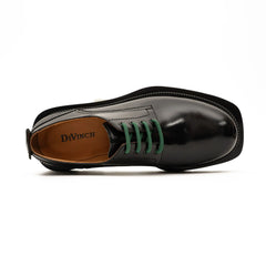 DIVINCH 8222KB-L black derby shoe top detail with tan lining and green laces