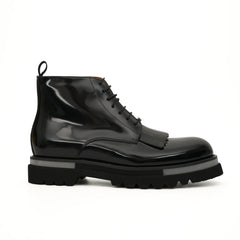 Black Patent Fringe Lug Sole Boots DIVINCH