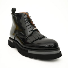 Black Patent Fringe Lug Sole Boots DIVINCH