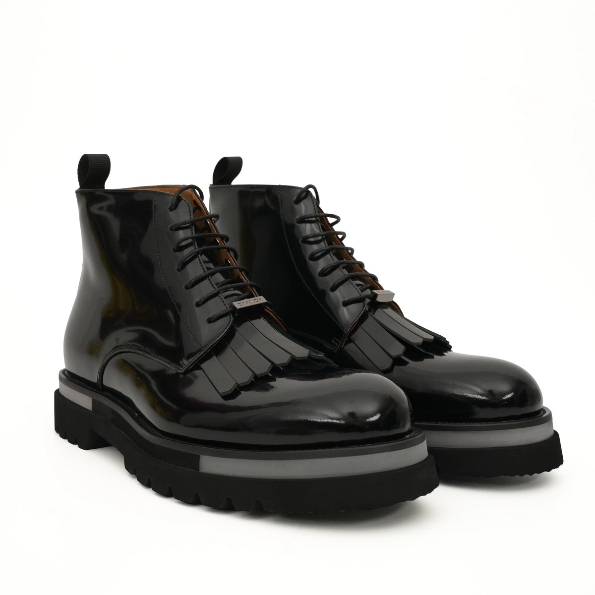 Black Patent Fringe Lug Sole Boots DIVINCH
