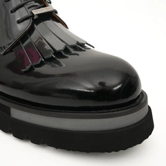 Black Patent Fringe Lug Sole Boots DIVINCH