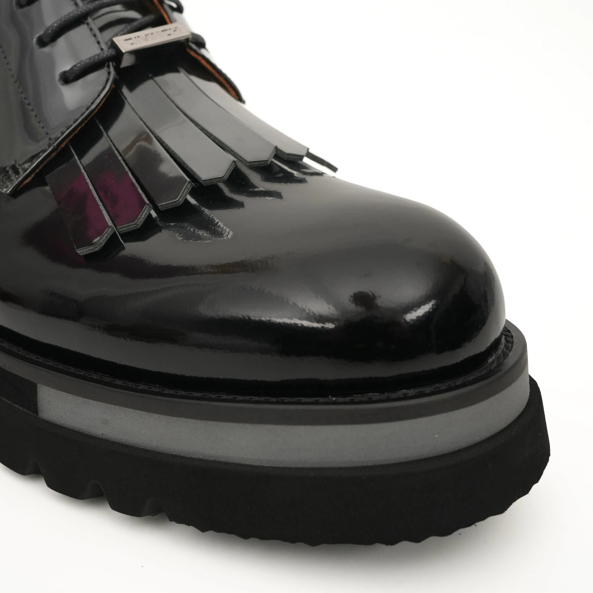 Black Patent Fringe Lug Sole Boots DIVINCH