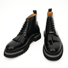 Black Patent Fringe Lug Sole Boots DIVINCH