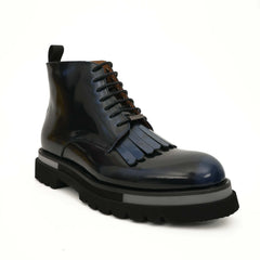 Black Patent Leather Lace-Up Boots DIVINCH
