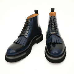 Black Patent Leather Lace-Up Boots DIVINCH