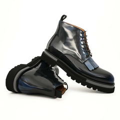 Black Patent Leather Lace-Up Boots DIVINCH