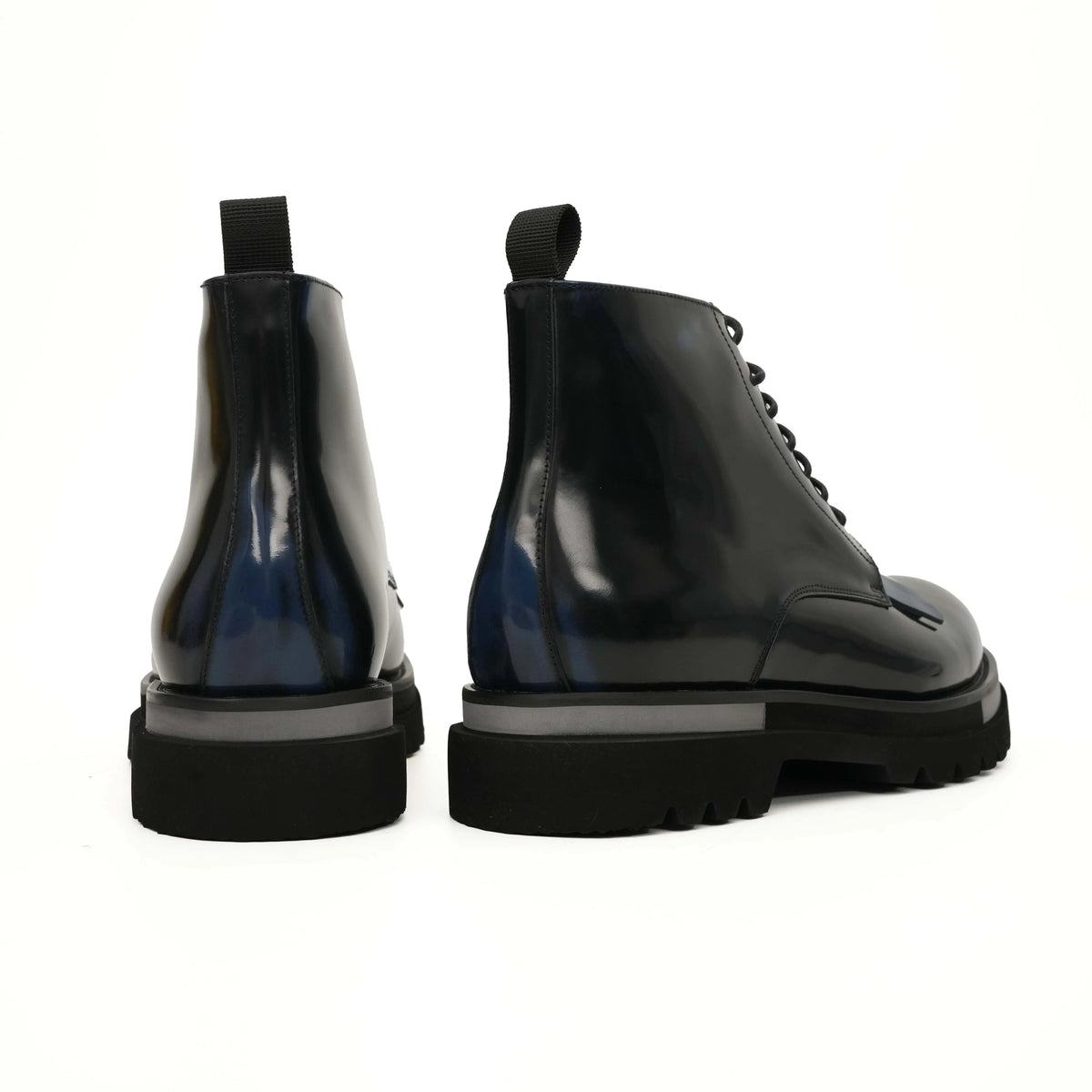 Black Patent Leather Lace-Up Boots DIVINCH