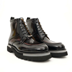 Black Patent Leather Lug Sole Boots DIVINCH