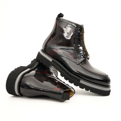 Black Patent Leather Lug Sole Boots DIVINCH