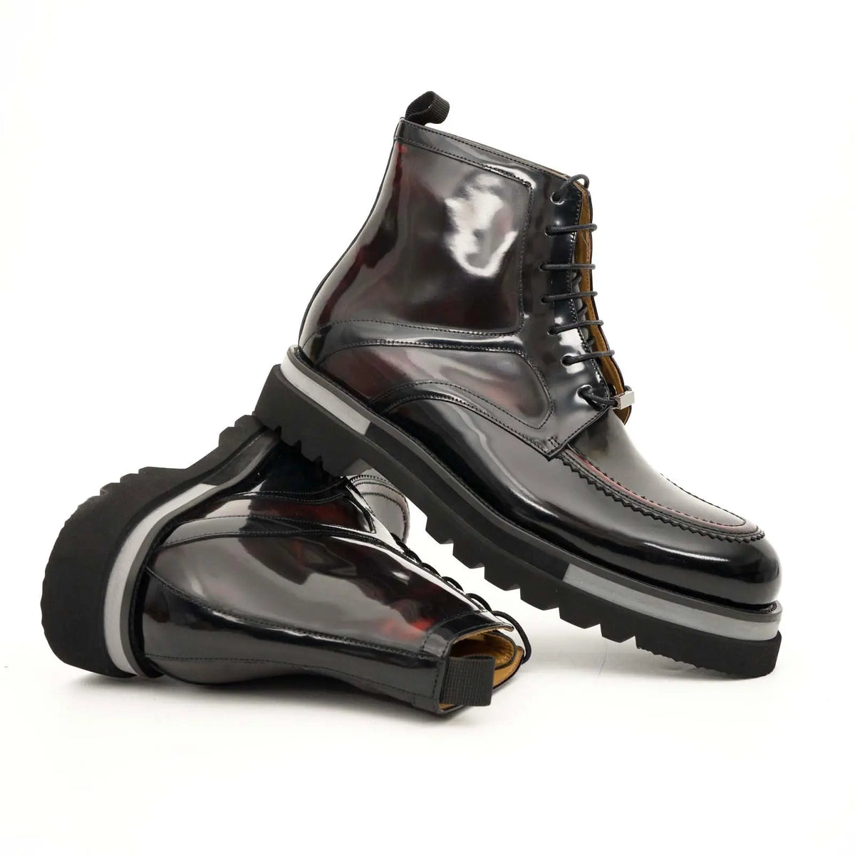 Black Patent Leather Lug Sole Boots DIVINCH