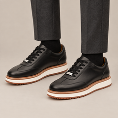 DIVINCH 6301B black glossy platform plain-toe lace-up shoes on foot