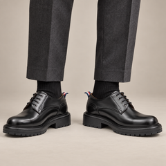 Black Plain-Toe Derby Shoes with Pull Tab — DIVINCH hero image