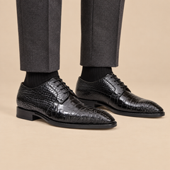DIVINCH E856 Black Plain-Toe Derby Shoes with Scale-Pattern Texture on-foot hero